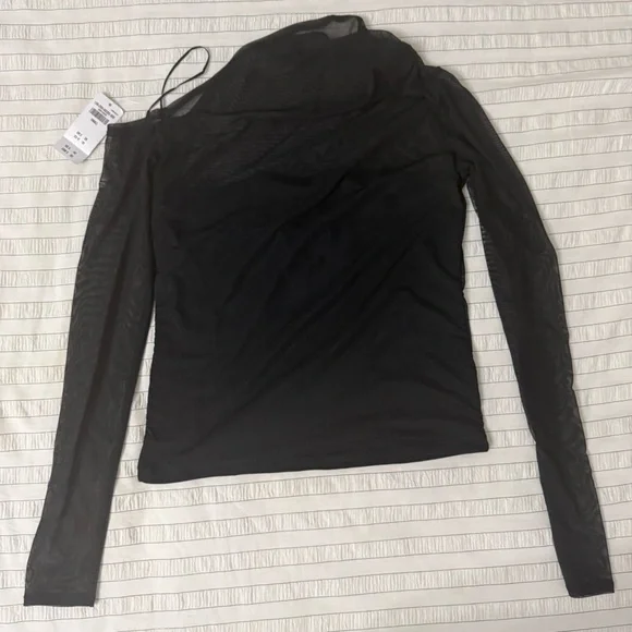 Abercrombie Black Sheer One-Shoulder Top - Picture 2 of 4